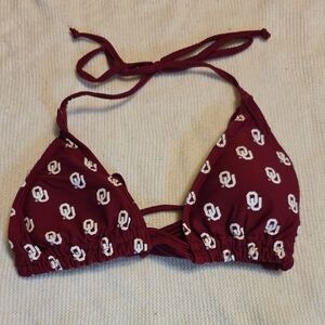 Maroon Triangle Bikini Top with White Oklahoma University Print Small